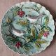 Duo of plates in barbotine decorated with two birds on a fruit tree