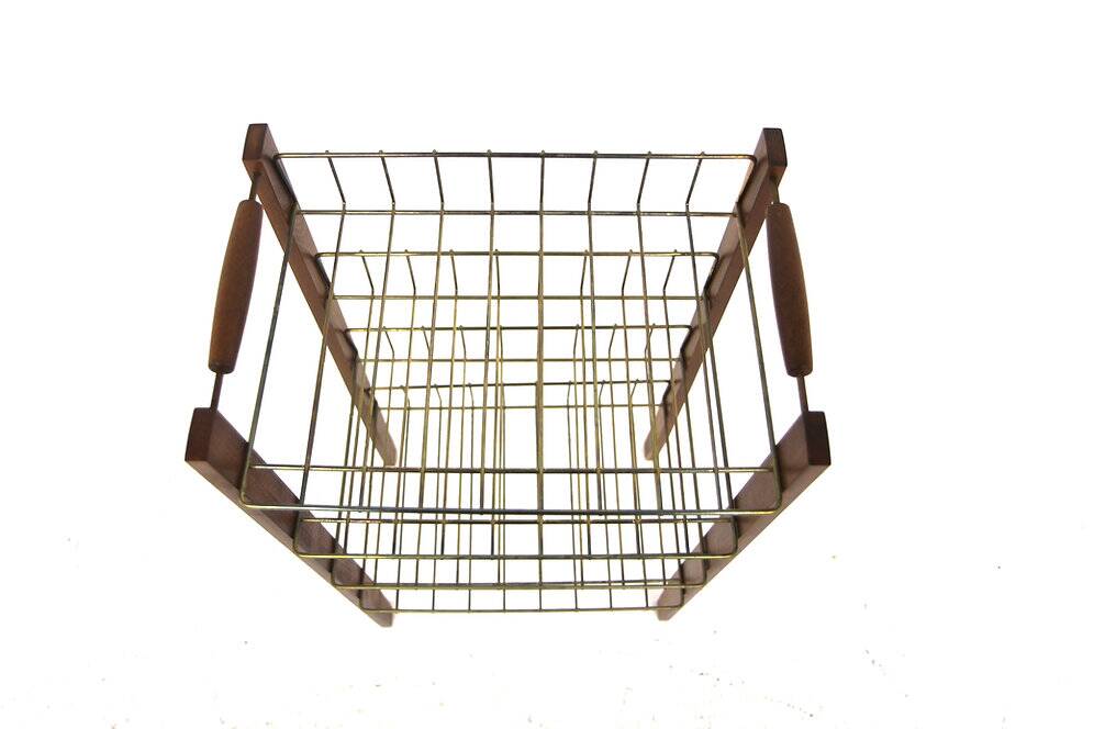 Scandinavian beech and metal magazine rack, Sweden, 1960