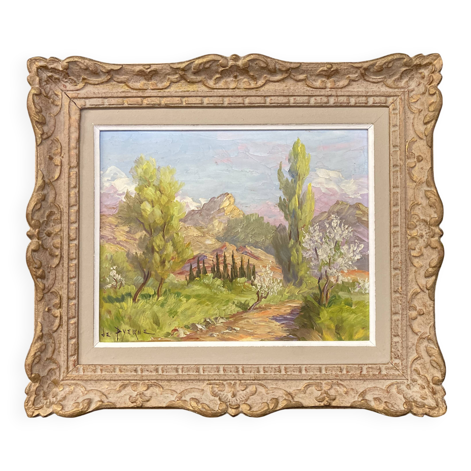 Reyne-marin de pyerne (20th century), landscape of veynes, oil on panel