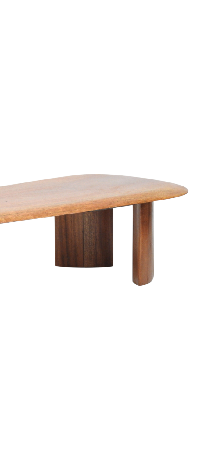 Large boomerang coffee table in natural wood, 206 cm