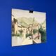 Signed watercolor of landscape with bell tower