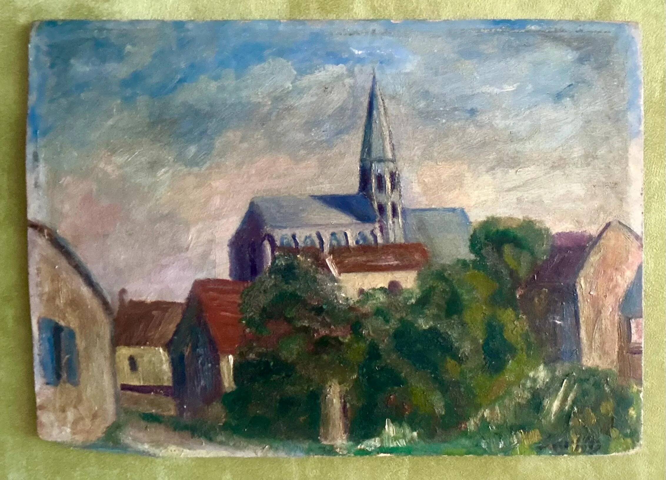 French Impressionistic Village Cottage Landscape Painting