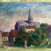 French Impressionistic Village Cottage Landscape Painting