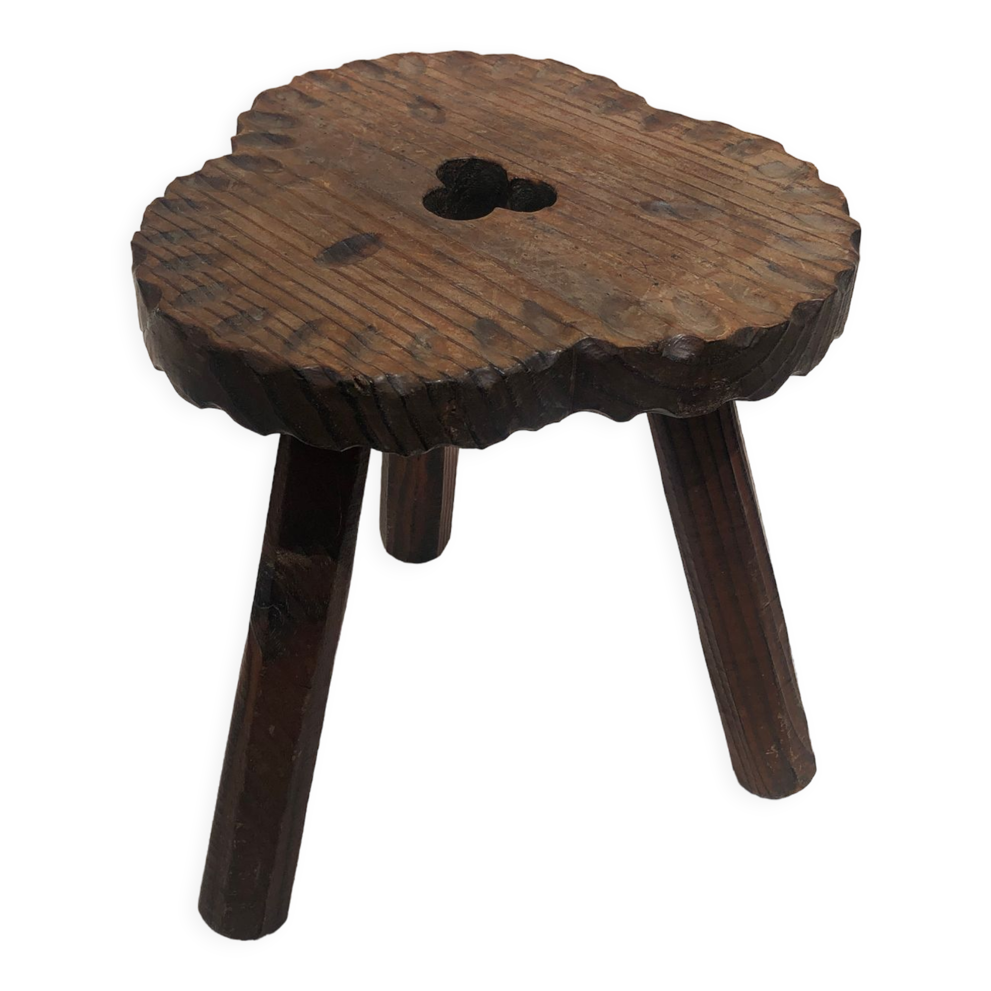 Chiseled wooden tripod stool