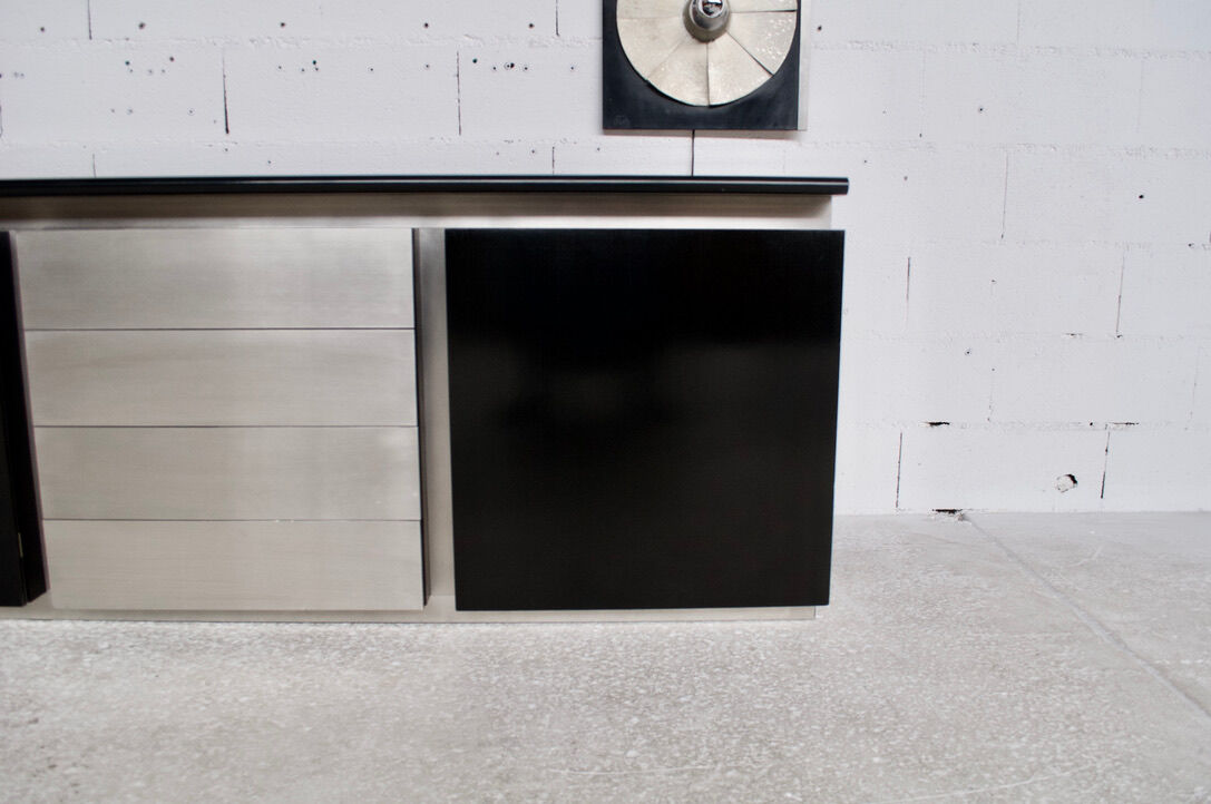 Steel and oak 70's enfilade by ludovico acerbis