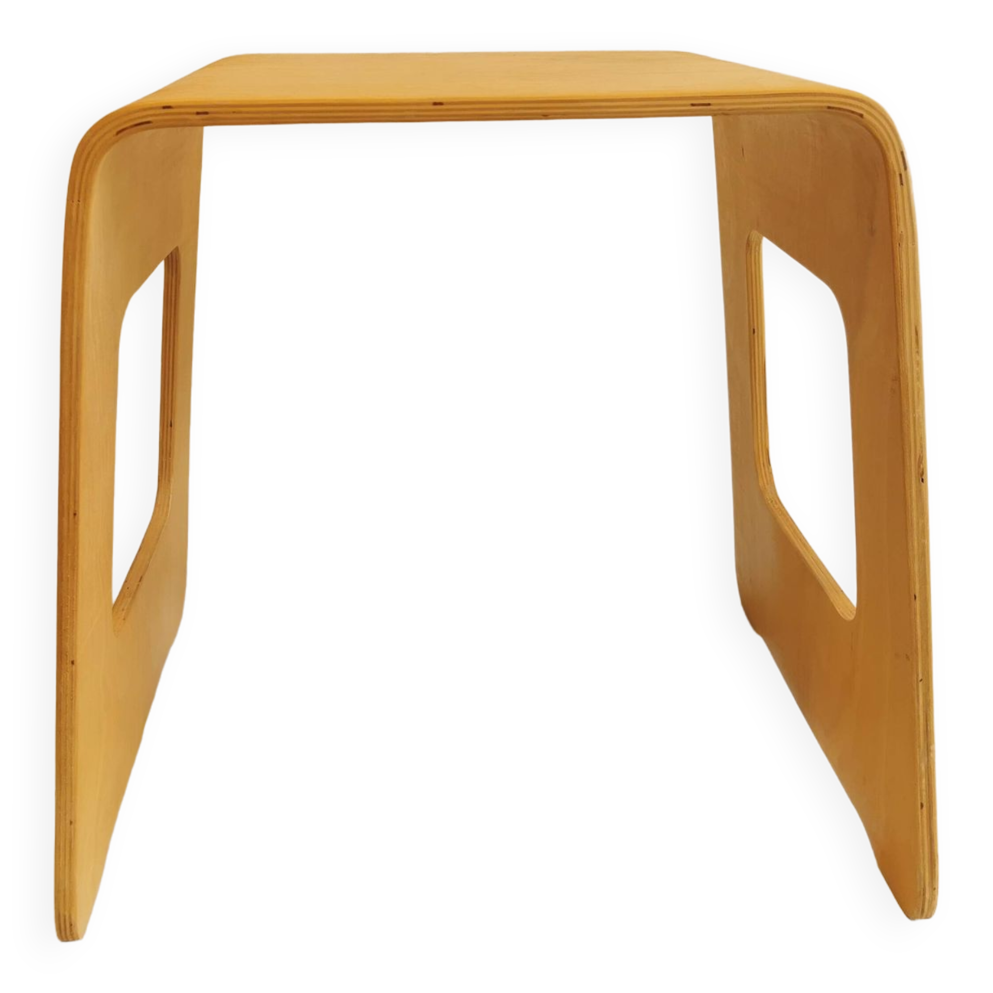Design stool/side table made of curved plywood.