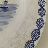 Large antique dish with sailboat decoration – signed A. Lebacqz & M. Bouchart