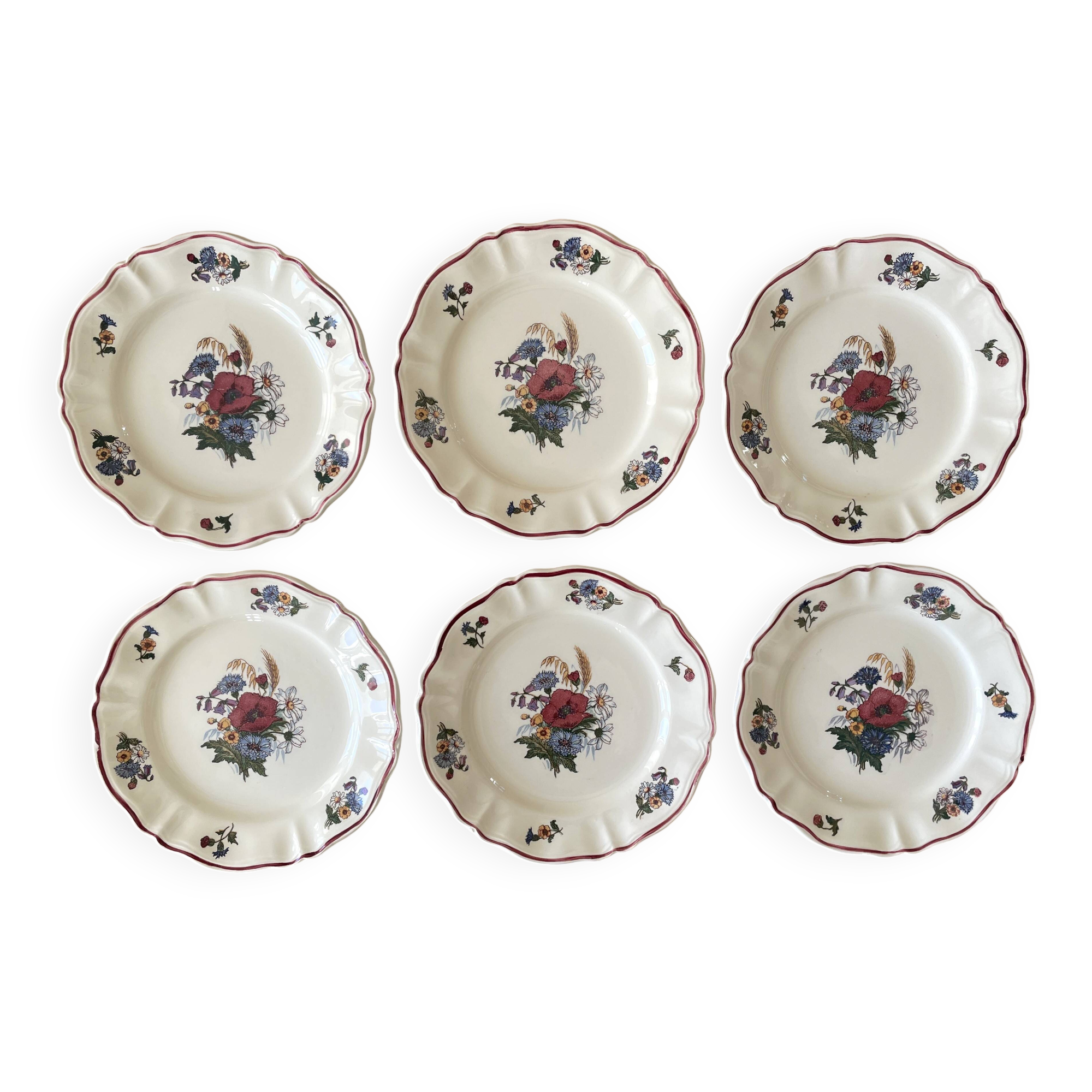 6 antique dessert plates in Sarreguemines earthenware