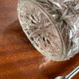 Vintage chiseled glass ice bucket with pliers