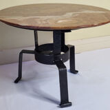 Coffee table in marble and hammered wrought iron, 61 cm