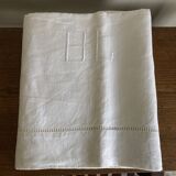 Linen sheet, reserve of antique trousseau, new with openwork and BL modernist L180