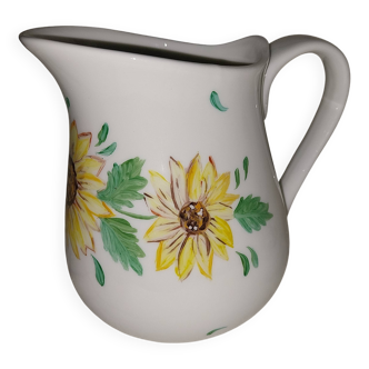 jug carafe pitcher signed DMS handmade sunflower flower motif
