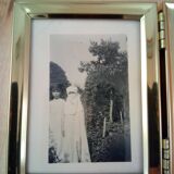 two vintage black and white photographs, framed, children