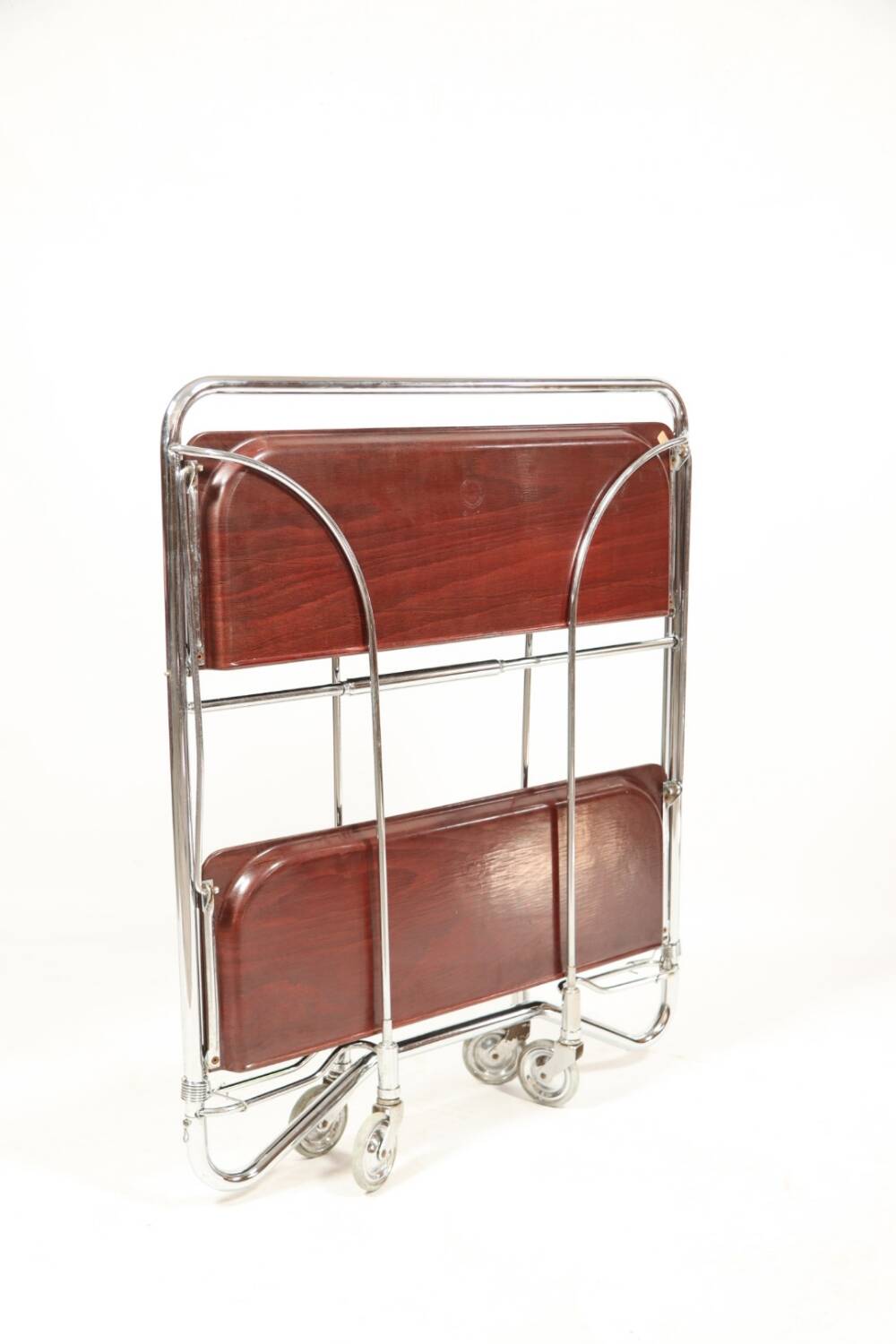 Bar de service vintage Bauhaus style chrome et bois mobile wengé