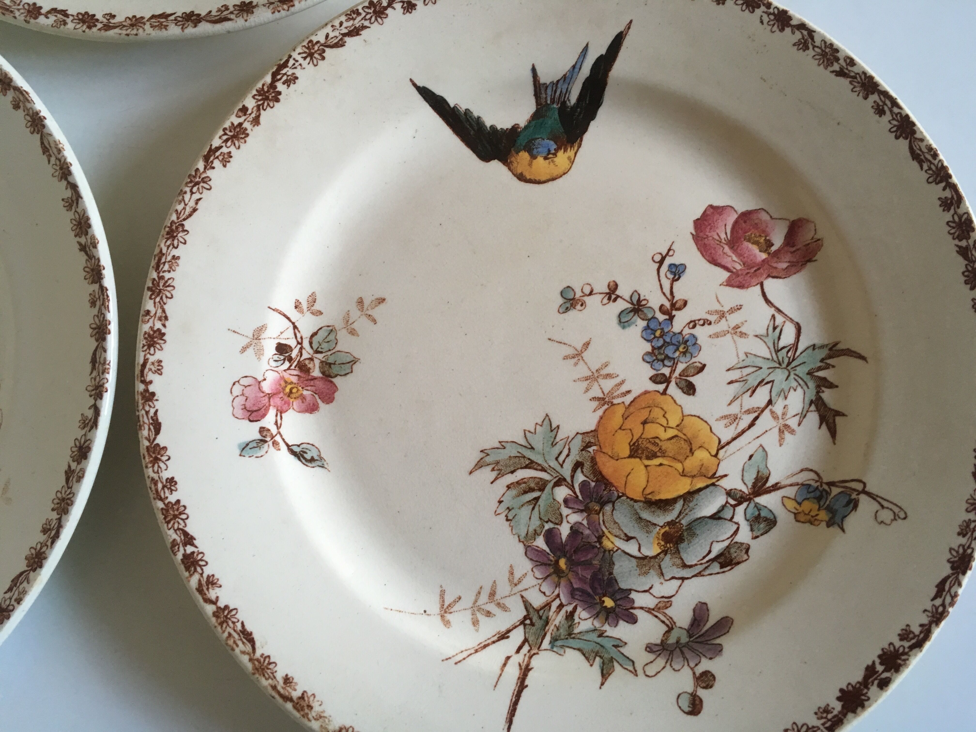Set of plates made of iron earth 19th flowers and birds