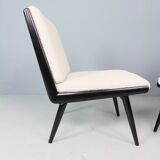 2x 'boomerang' h. mitzlaff, e. schmidt for soloform, bouclé lounge chairs, 1953