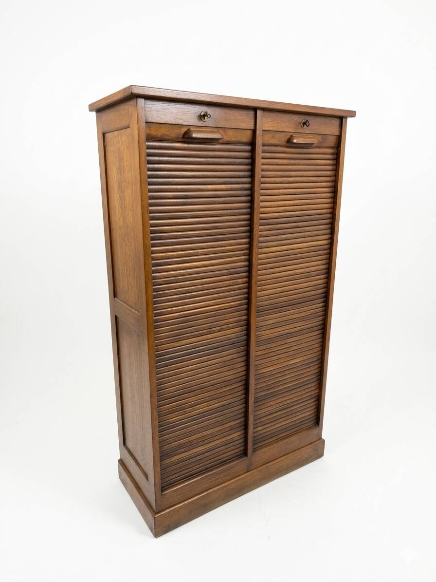 Antique double curtain cabinet in oak (internal drawers)