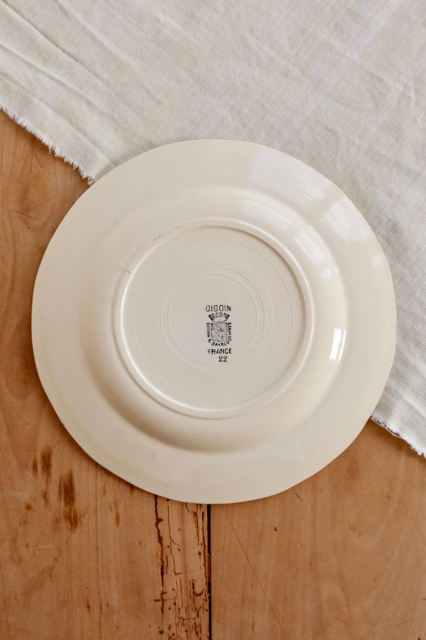 Vintage ironstone plate from Digoin – Blue rose pattern