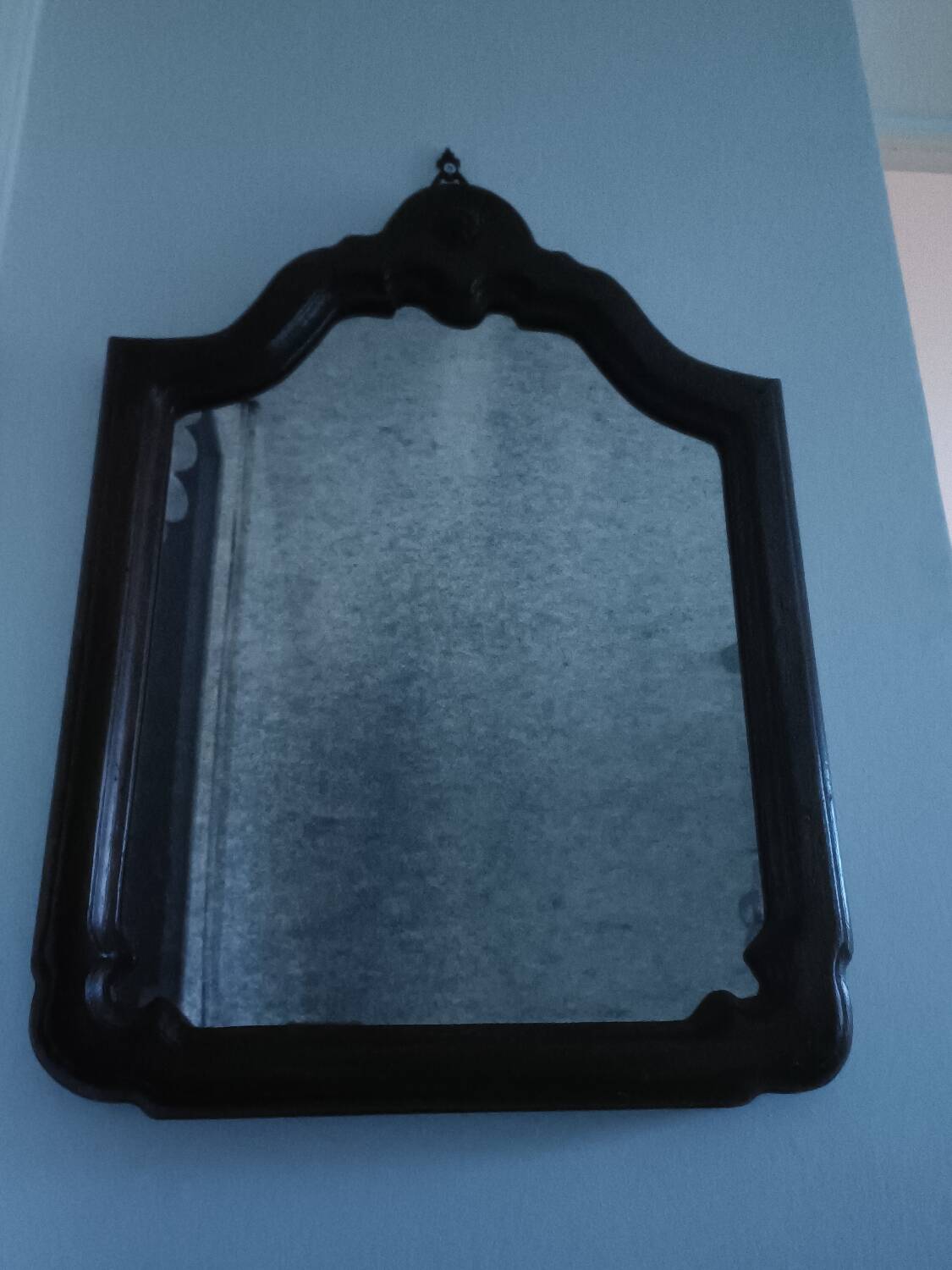 Antique shaped mirror, wood and bronze
