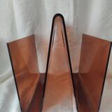 Translucent mahogany plexiglass magazine rack from the 70s