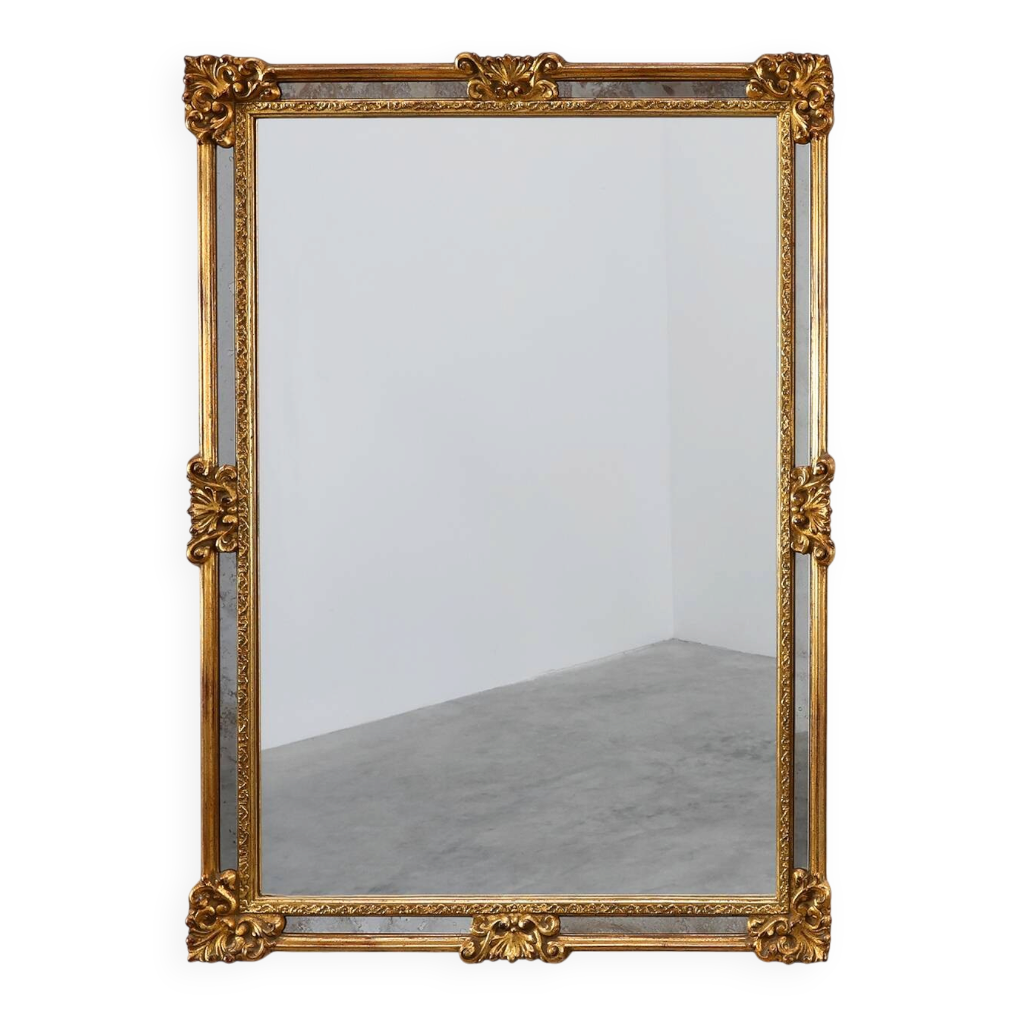 Miroir rectangulaire doré de style mid-century par Deknudt, Belgique, années 1980.