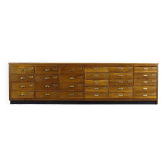 XL vintage apothecary cabinet shop counter sideboard with 27 drawers, 1920s