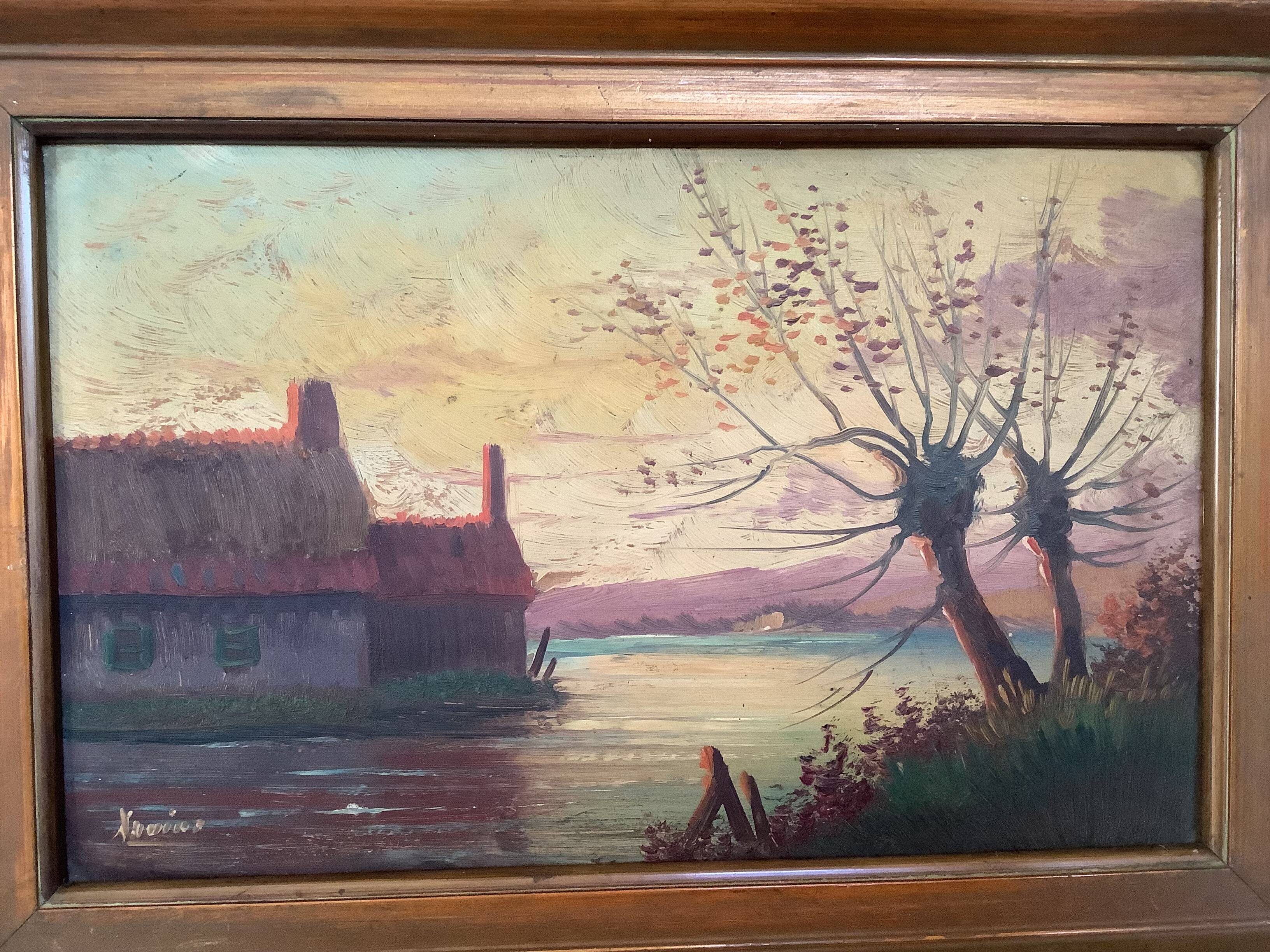 Small autumn landscape painting signed