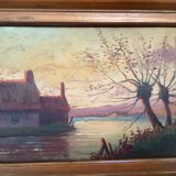 Small autumn landscape painting signed