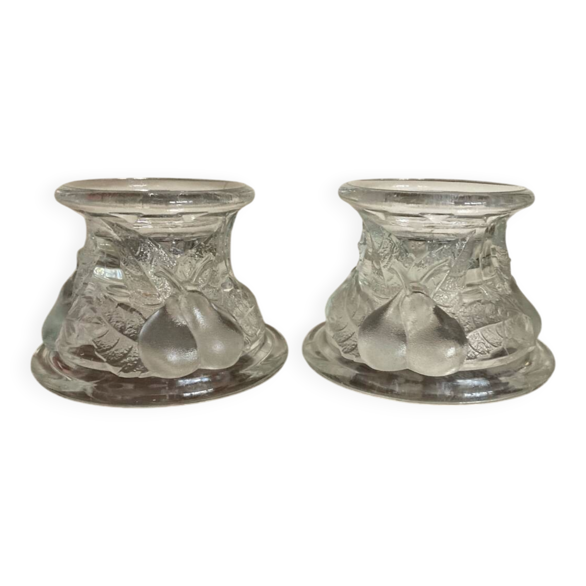 Pair of fruit-shaped glass candlesticks