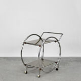 Vintage art déco chrome and glass round bar cart, 1930s
