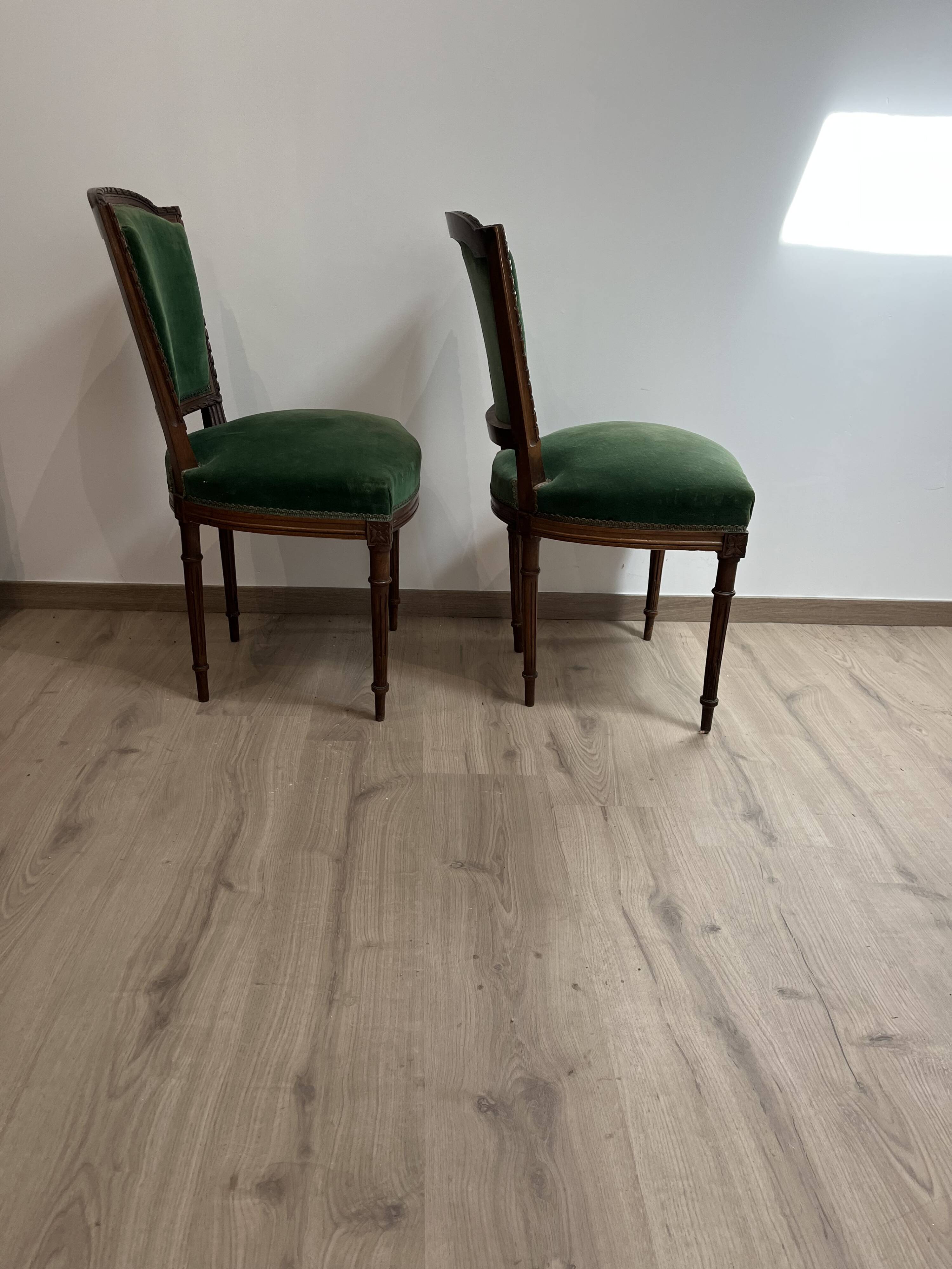 Pair of chair louis xvi period wood green trim