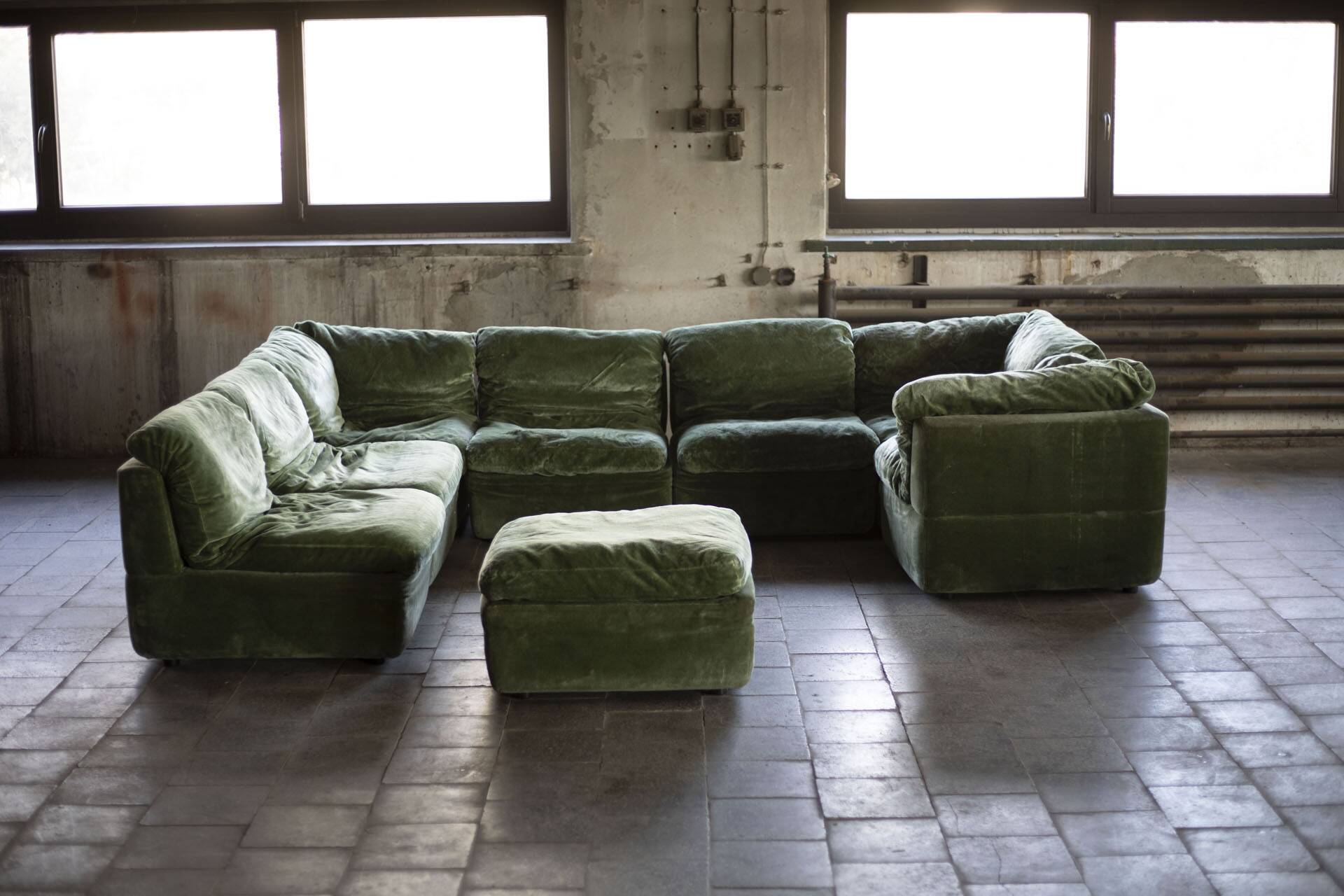 8-piece modular sofa in green velvet, Germany, 1970s