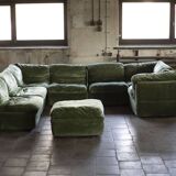 8-piece modular sofa in green velvet, Germany, 1970s