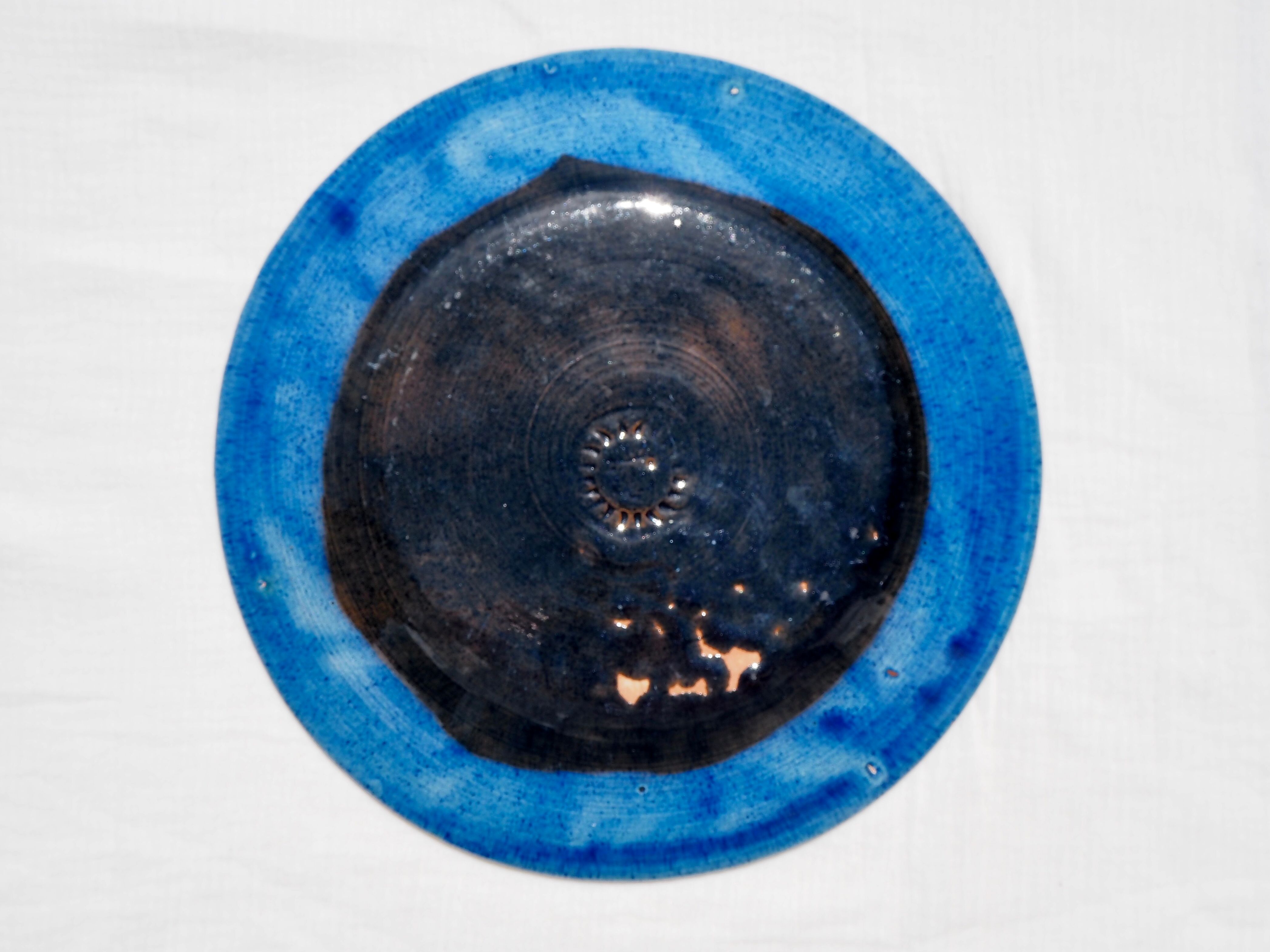 XL dish in blue glazed terracotta