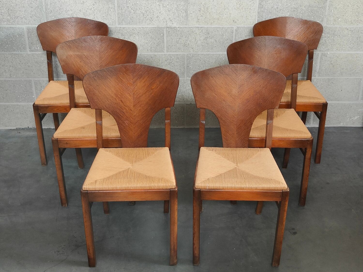 Suite of 6 Art Deco solid oak chairs