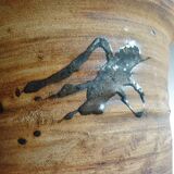 Ceramic "tachiste" flowerpot, signed La Poterie du colombier, the dove, 1970s