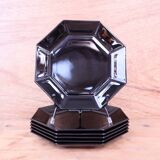 6 black Arcoroc Octime dessert plates, vintage, France