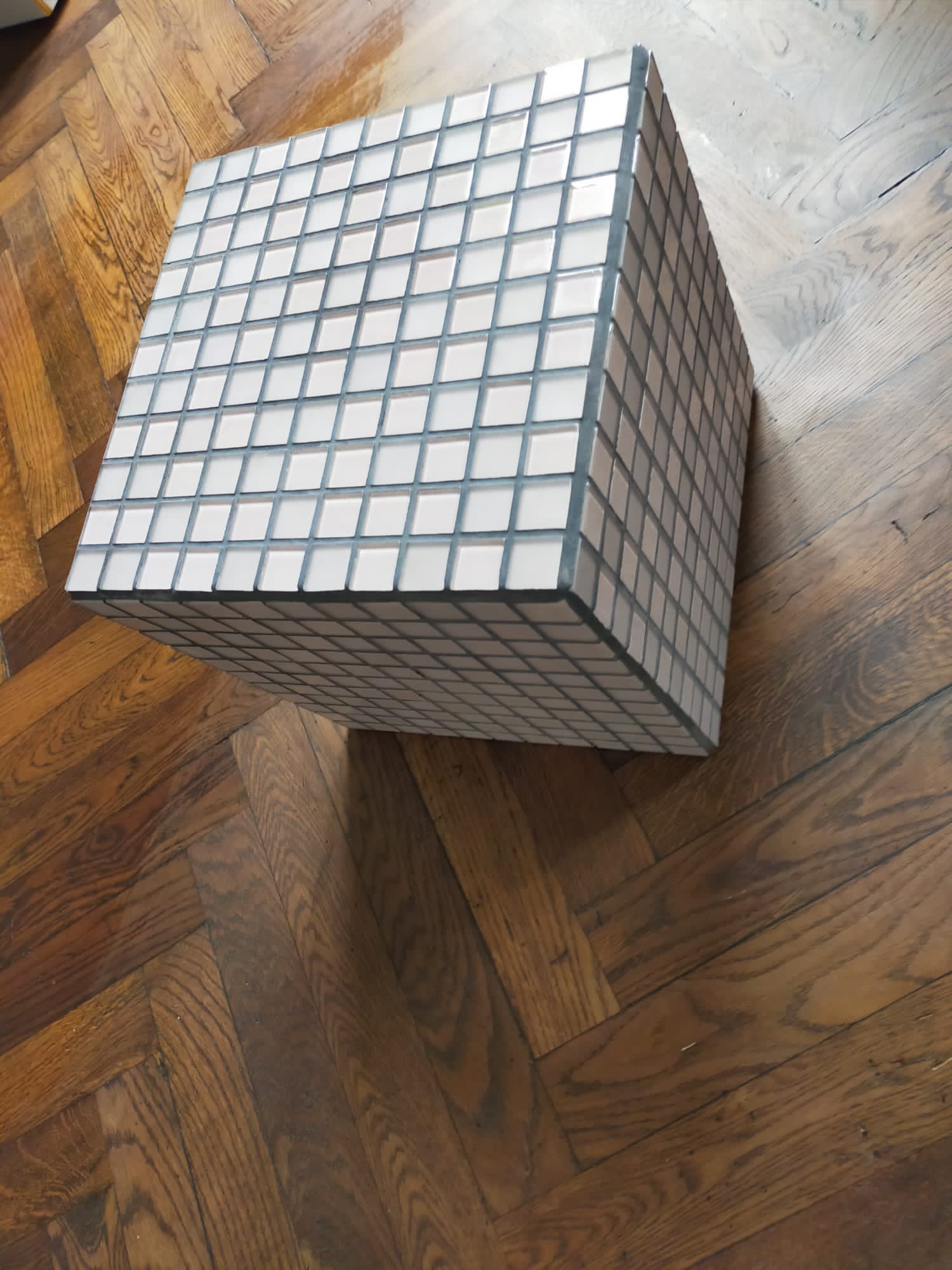 Ceramic tile cube, stool end of sofa