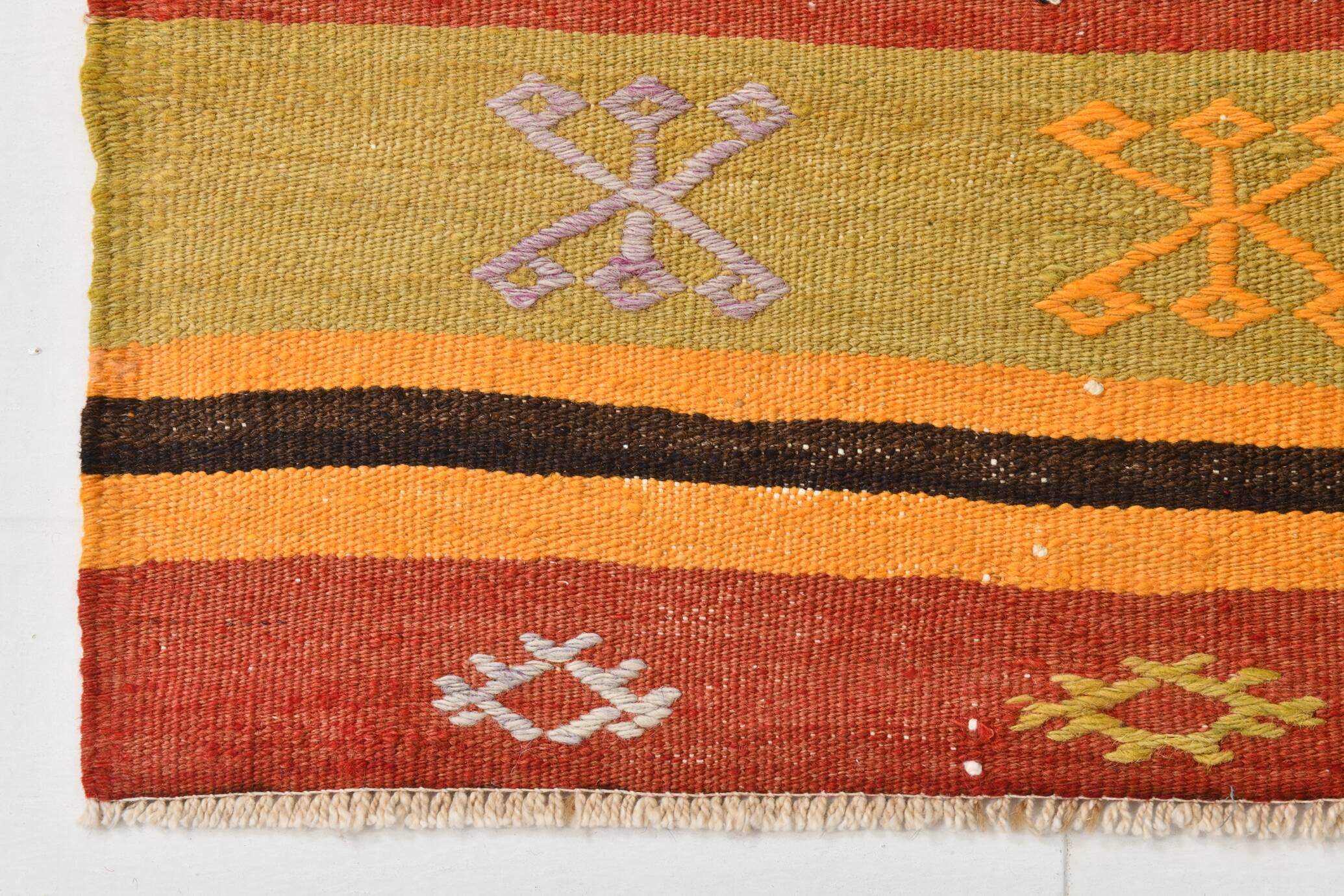 3x9 Striped Kilim Runner, Wool Runner Rug, 74x263Cm