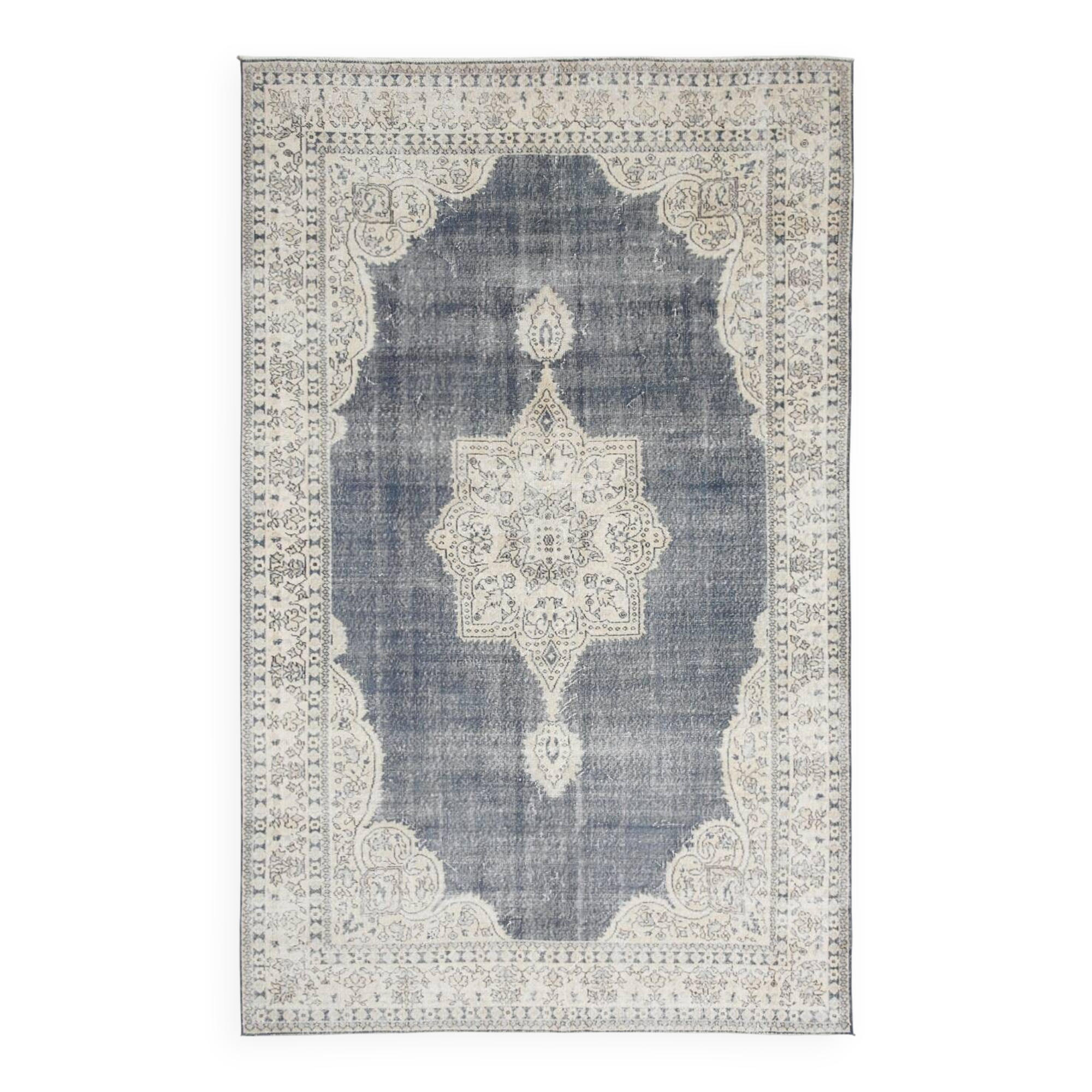 6x10 Navy Blue Turkish Vintage Rug, 193x315Cm