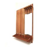 Large vintage coat rack with mirror and rack made of teak wood