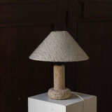 Limestone table lamp with woolen shade, France 1970’s
