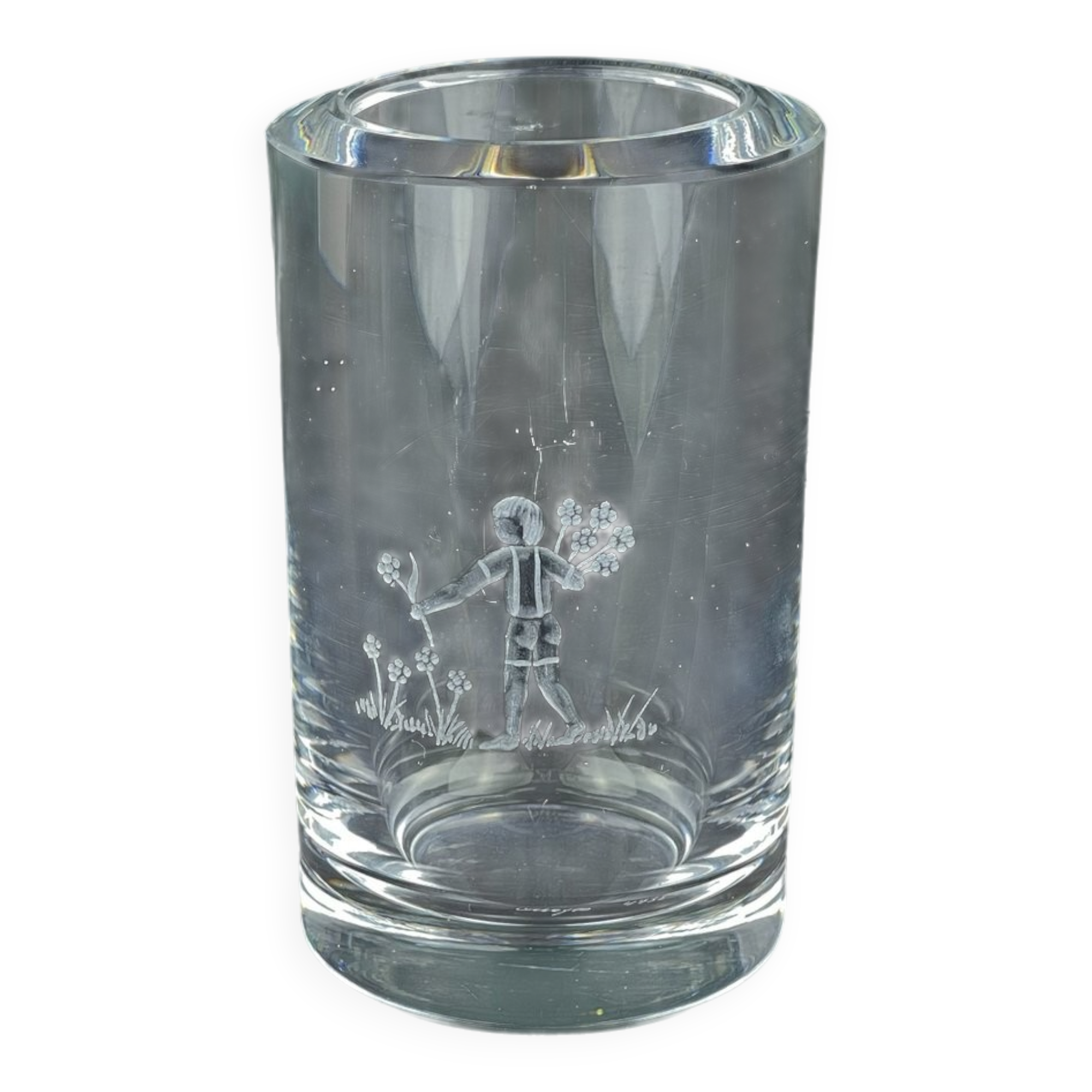 Orrefors engraved crystal bud vase, Sweden, 1950s-1960s