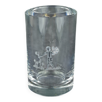 Orrefors engraved crystal bud vase, Sweden, 1950s-1960s