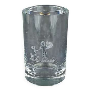 Orrefors engraved crystal bud vase, Sweden, 1950s-1960s