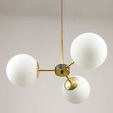 Mid-Century Modern Italian Chandelier in Brass and Opaline Glass, 1960s