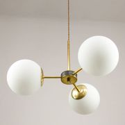 Mid-Century Modern Italian Chandelier in Brass and Opaline Glass, 1960s
