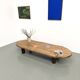XXL oval coffee table in solid oak, cylindrical base, 1950s.