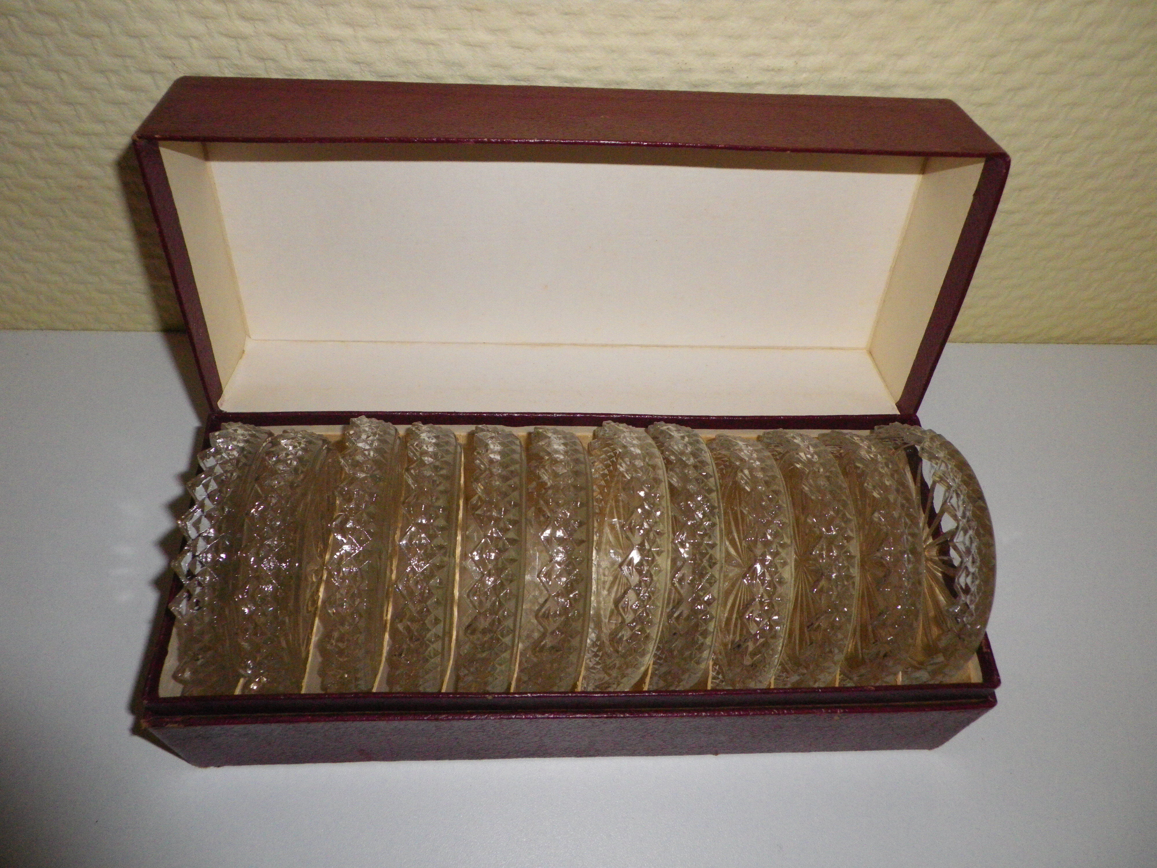 12 under crystal glasses in their original box 1960