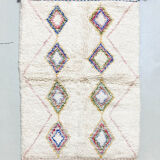 Moroccan Berber carpet azilal ecru with colored diamonds 195x132cm